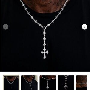 Flared Cross Rosary Chain in White Gold